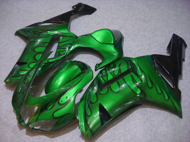 Green and Black Flame - NINJA ZX-6R 07-08 Fairing Kit