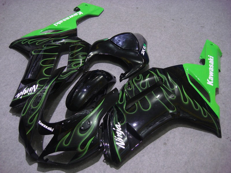 Black and Green Flame - NINJA ZX-6R 07-08 Fairing Kit